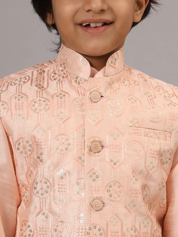 Boys_Peach_Kurta_Set_With_Embroidered_Nehru_Jacket_Peach