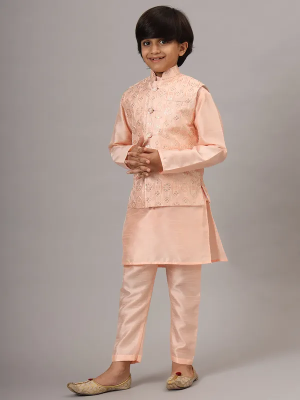 Boys_Peach_Kurta_Set_With_Embroidered_Nehru_Jacket_Peach