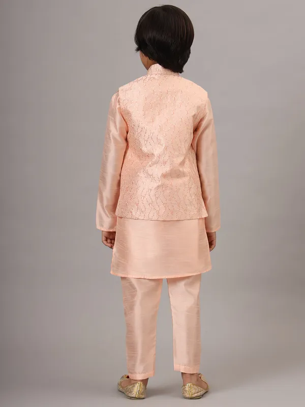 Boys_Peach_Kurta_Set_With_Embroidered_Nehru_Jacket_Peach