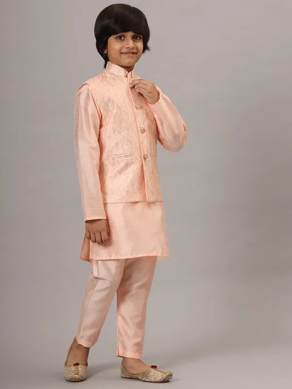 Boys_Peach_Kurta_Set_With_Embroidered_Nehru_Jacket_Peach