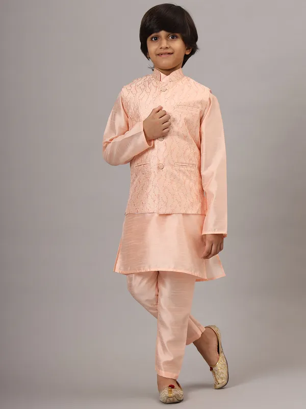 Boys_Peach_Kurta_Set_With_Embroidered_Nehru_Jacket_Peach