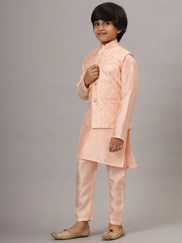 Boys_Peach_Kurta_Set_With_Embroidered_Nehru_Jacket_Peach