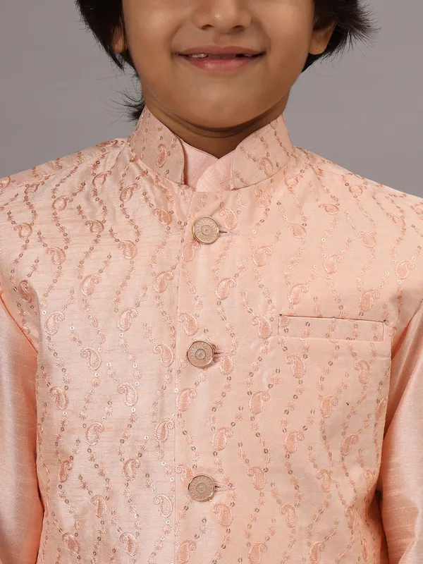 Boys_Peach_Kurta_Set_With_Embroidered_Nehru_Jacket_Peach
