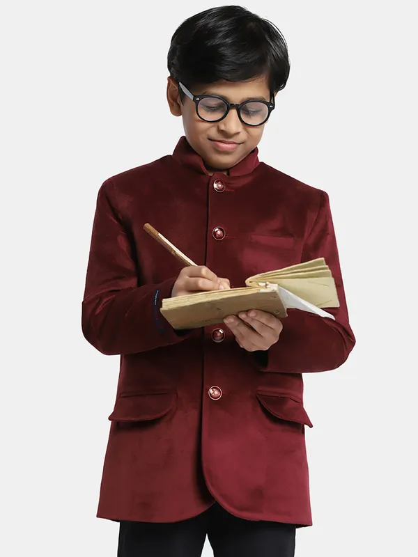 Kids_Maroon_Velvet_Bandgala_Blazer_Maroon
