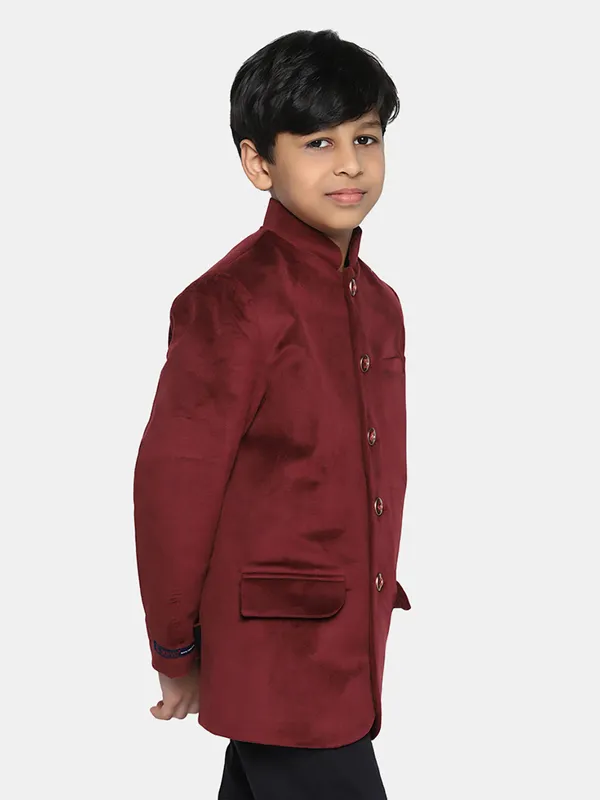 Kids_Maroon_Velvet_Bandgala_Blazer_Maroon
