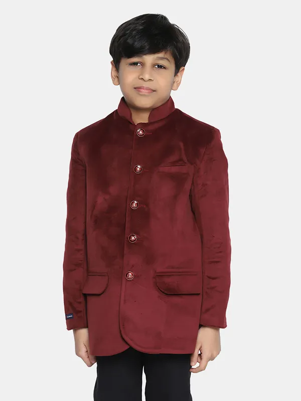 Kids_Maroon_Velvet_Bandgala_Blazer_Maroon