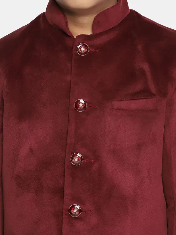 Kids_Maroon_Velvet_Bandgala_Blazer_Maroon