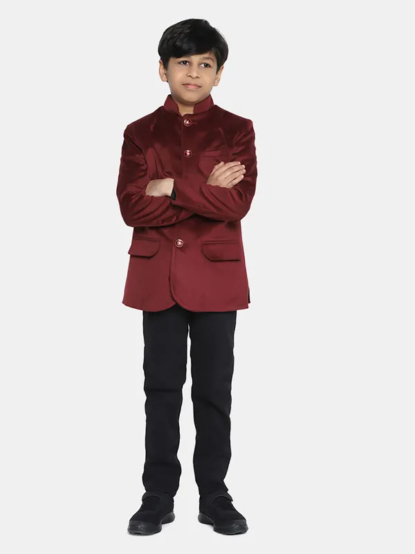 Kids_Maroon_Velvet_Bandgala_Blazer_Maroon