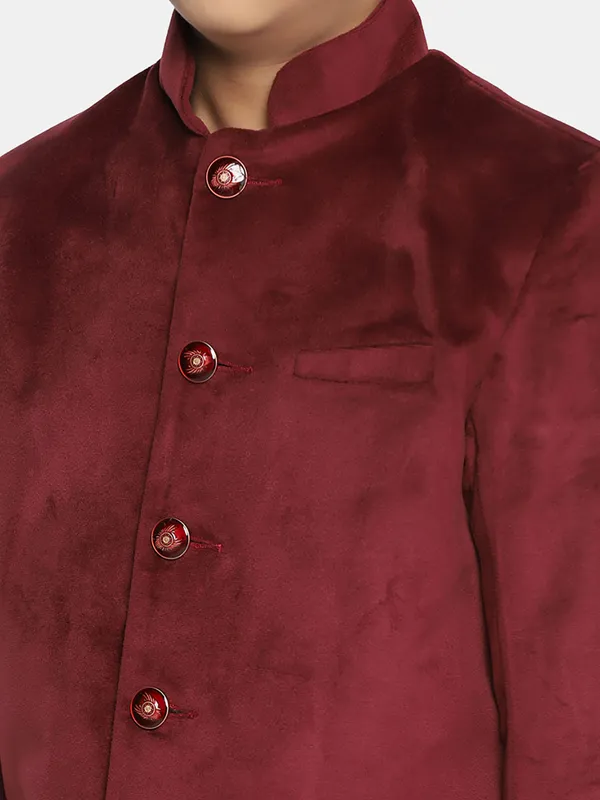 Kids_Maroon_Velvet_Bandgala_Blazer_Maroon