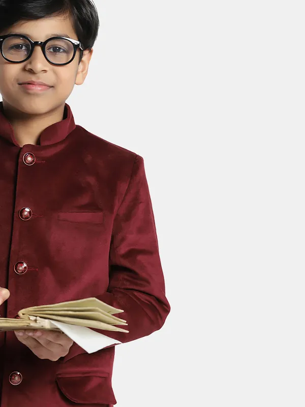 Kids_Maroon_Velvet_Bandgala_Blazer_Maroon