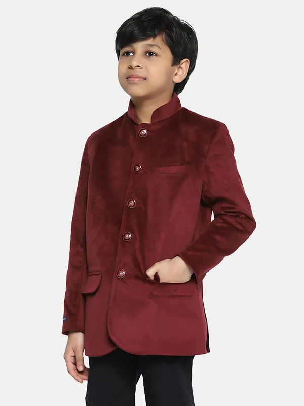 Kids_Maroon_Velvet_Bandgala_Blazer_Maroon