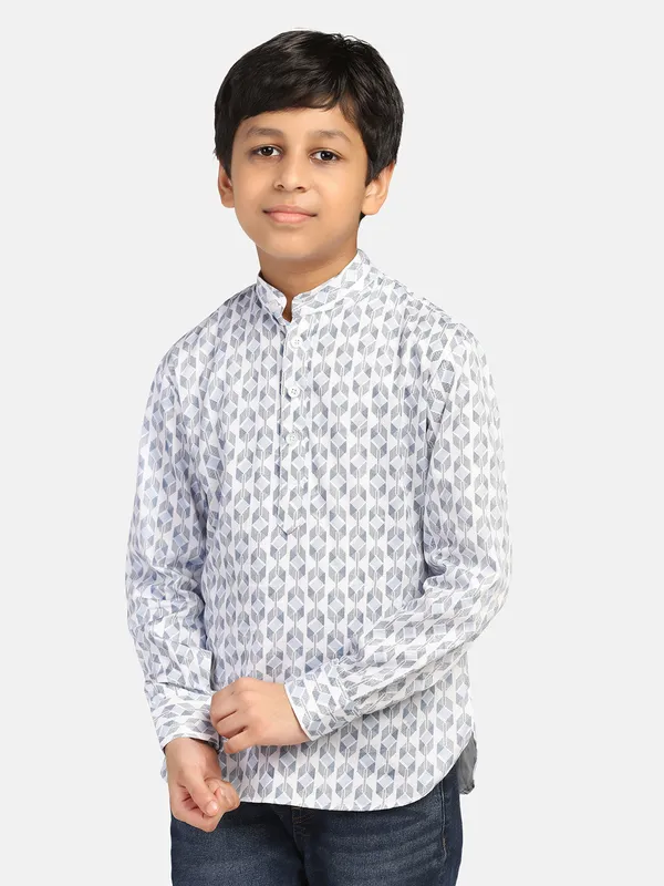 Kids_White_Printed_Shirt_Kurta_White