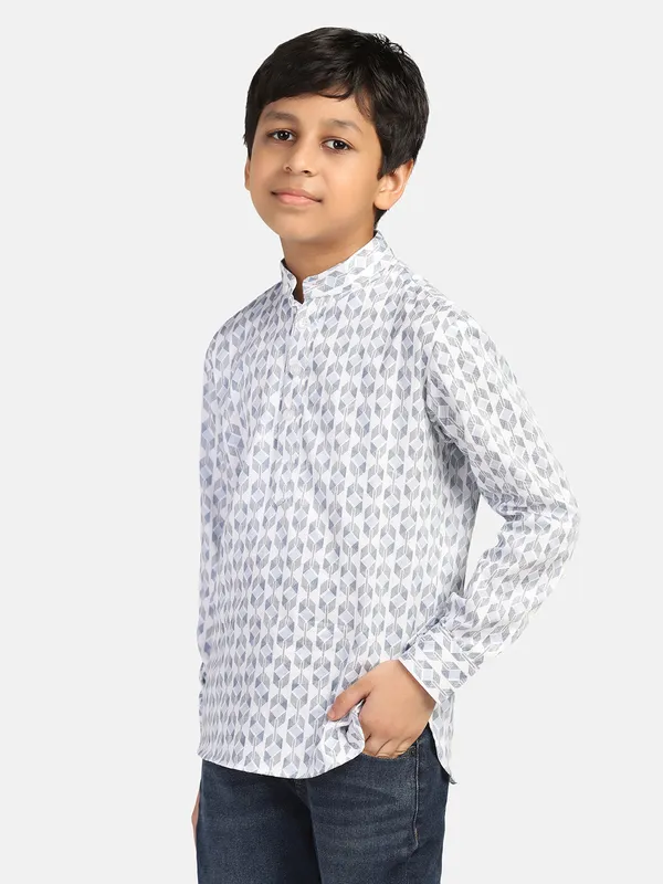 Kids_White_Printed_Shirt_Kurta_White