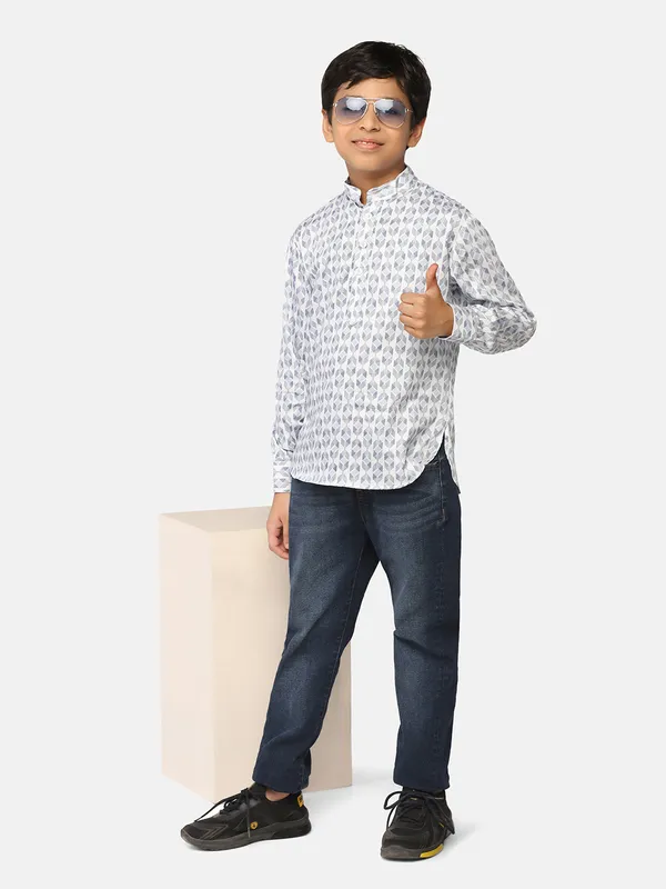 Kids_White_Printed_Shirt_Kurta_White