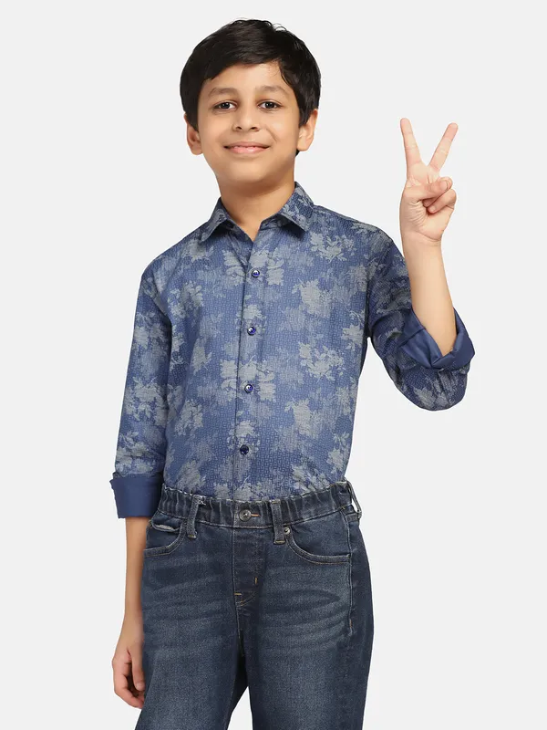Kids_Dark_Printed_Shirt_Blue