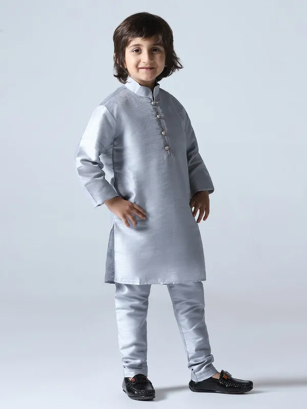 Boys_Grey_Dupion_Silk_Straight_Kurta_With_Trousers
