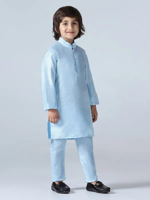 Boys_Sky_Blue_Dupion_Silk_Kurta_With_Pyjama