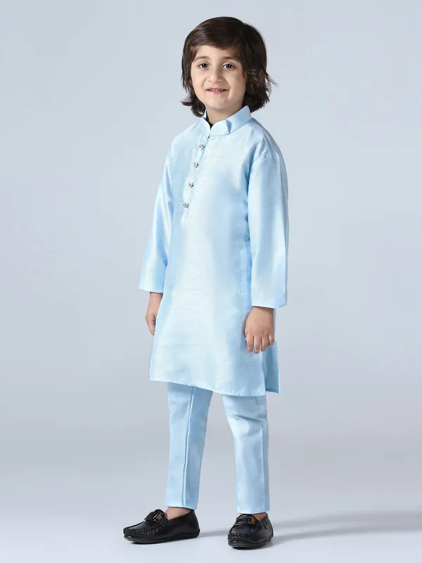 Boys_Sky_Blue_Dupion_Silk_Kurta_With_Pyjama