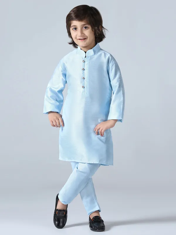 Boys_Sky_Blue_Dupion_Silk_Kurta_With_Pyjama