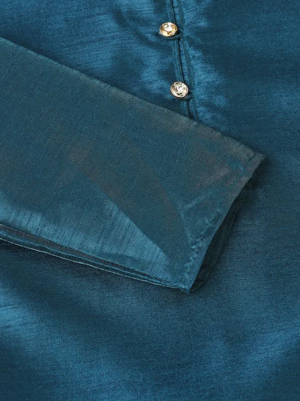 Boys_Turquoish_Dupion_Silk_Straight_Kurta_With_Trousers