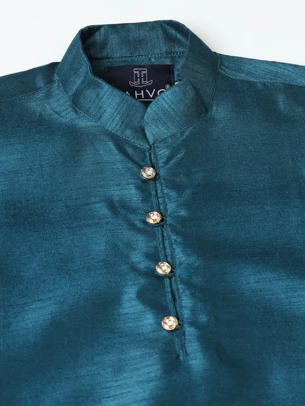 Boys_Turquoish_Dupion_Silk_Straight_Kurta_With_Trousers