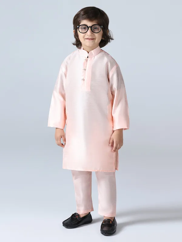 Boys_Peach_Mandarin_Collar_Regular_Kurta_Sets
