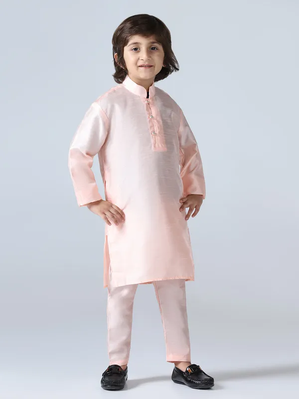 Boys_Peach_Mandarin_Collar_Regular_Kurta_Sets