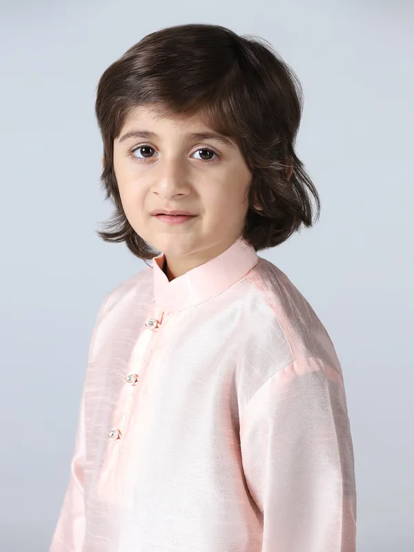 Boys_Peach_Mandarin_Collar_Regular_Kurta_Sets