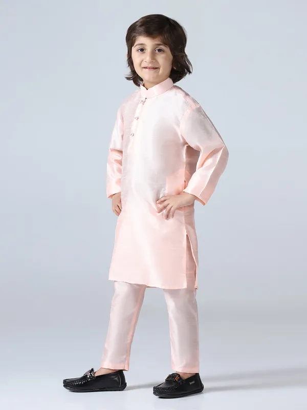 Boys_Peach_Mandarin_Collar_Regular_Kurta_Sets