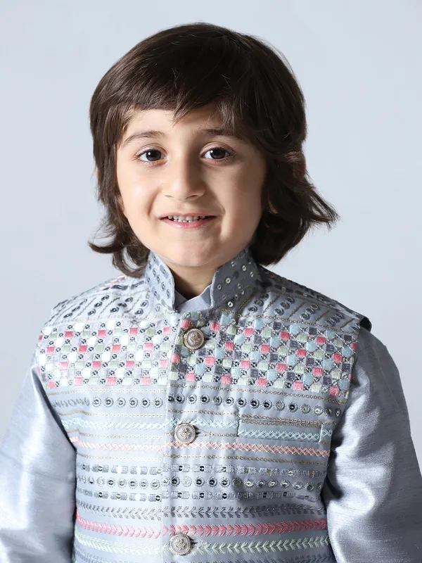 Boys_Grey_Embroided_Jacket_Kurta_Set
