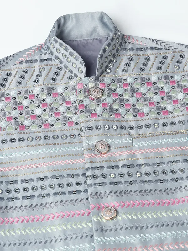 Boys_Grey_Embroided_Jacket_Kurta_Set