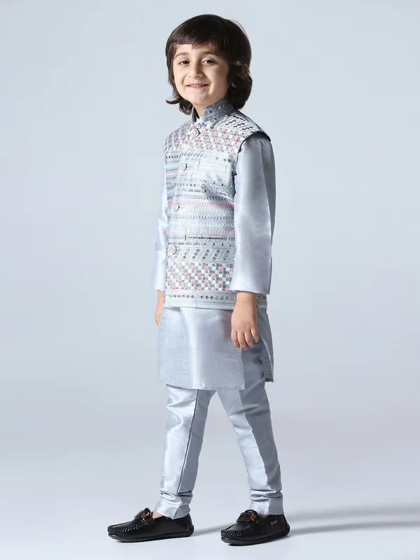 Boys_Grey_Embroided_Jacket_Kurta_Set