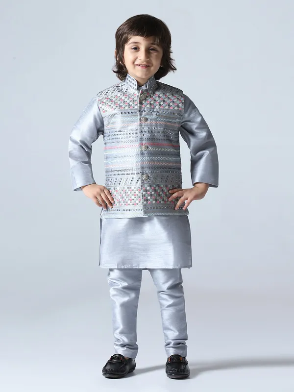 Boys_Grey_Embroided_Jacket_Kurta_Set