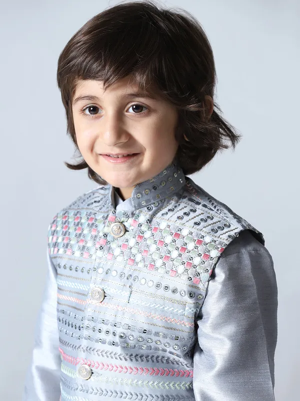 Boys_Grey_Embroided_Jacket_Kurta_Set