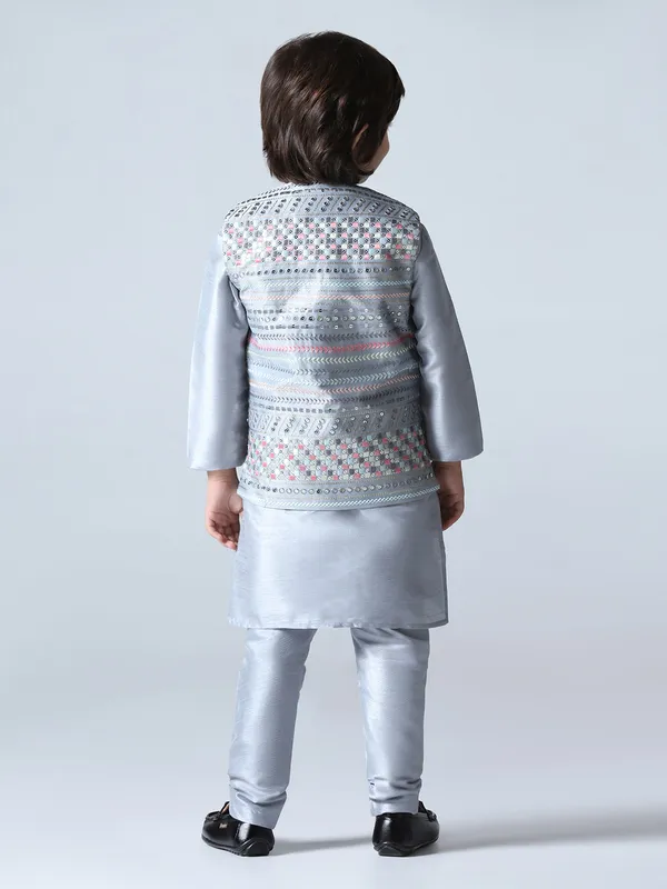 Boys_Grey_Embroided_Jacket_Kurta_Set