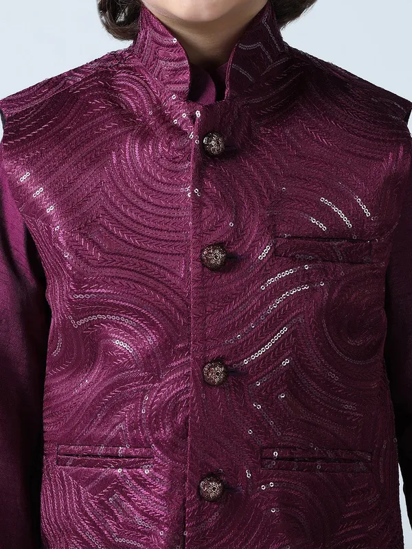 Boy_Wine_Embroided_Jakcet_Kurta_Set