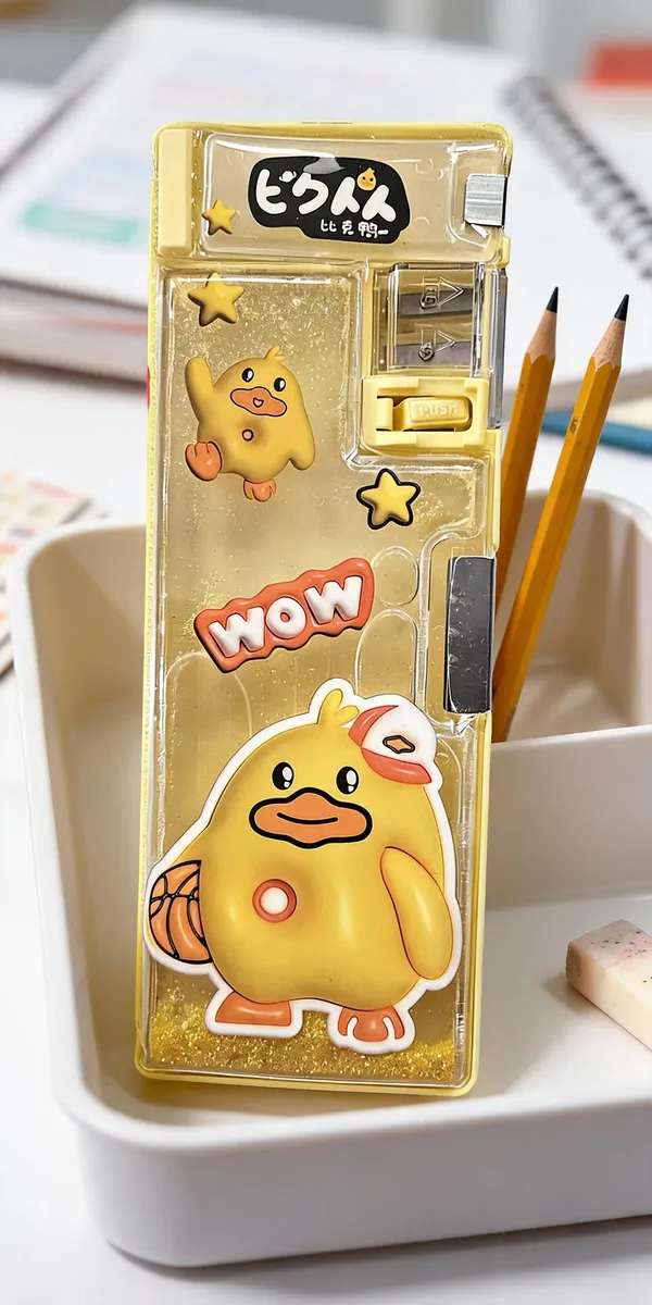 Yellow_Transparent_Glitter_Duck_Print_Pencil_Box_With_Sharpener