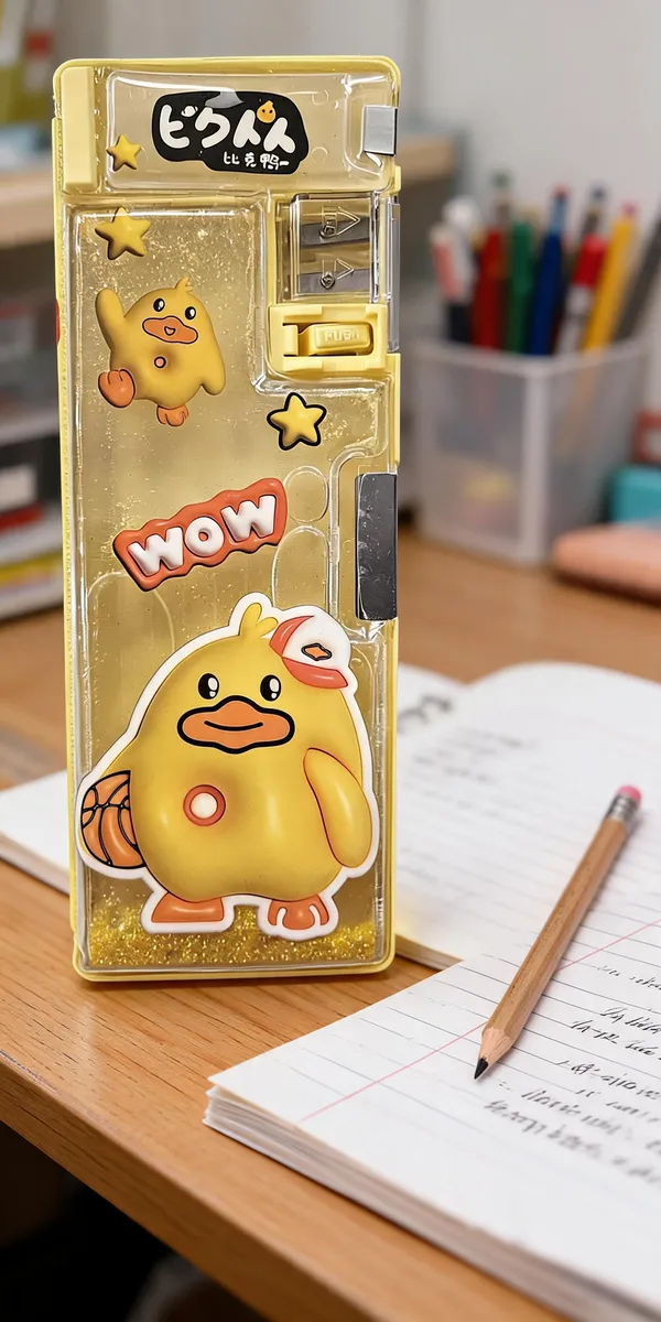 Yellow_Transparent_Glitter_Duck_Print_Pencil_Box_With_Sharpener