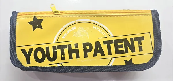 Yellow_Fabric_Youth_Patent_Print_Zippered_Pencil_Pouch_For_Kids