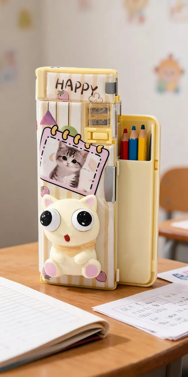 Cream_Plastic_Cat_Design_Pencil_Box_For_Kids