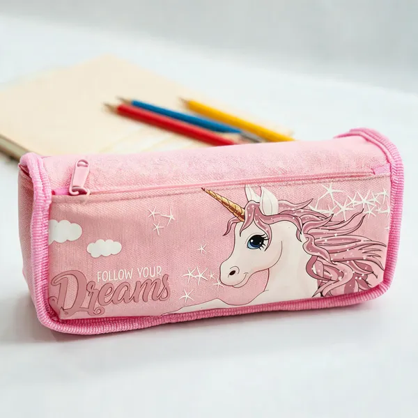 Pink_Fabric_Unicorn_Print_Zippered_Pencil_Pouch_For_Kids