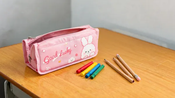 Pink_Bunny_Print_Zippered_Pencil_Pouch_For_Kids