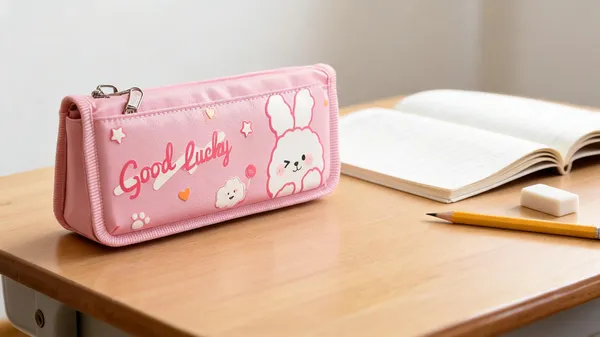 Pink_Bunny_Print_Zippered_Pencil_Pouch_For_Kids