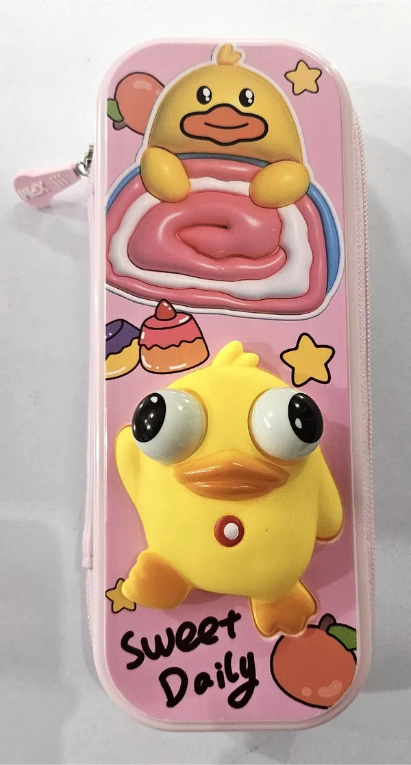 Pink_3D_Cartoon_Duck_Zippered_Pencil_Case_For_Kids