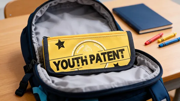 Yellow_Fabric_Youth_Patent_Print_Zippered_Pencil_Pouch_For_Kids