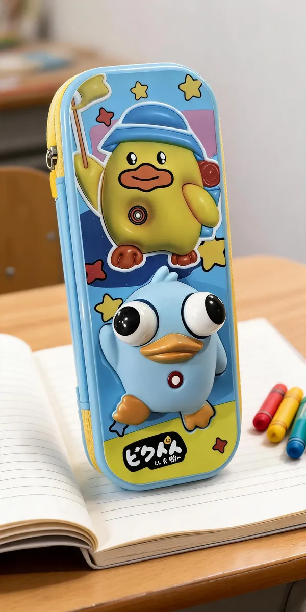 Blue_3D_Cartoon_Duck_Zippered_Pencil_Box_For_Kids