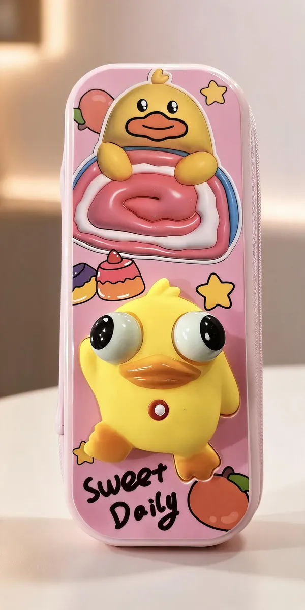 Pink_3D_Cartoon_Duck_Zippered_Pencil_Case_For_Kids