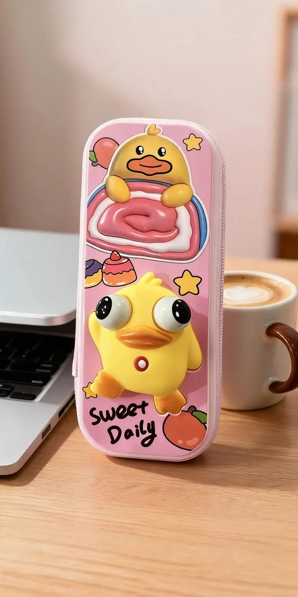 Pink_3D_Cartoon_Duck_Zippered_Pencil_Case_For_Kids