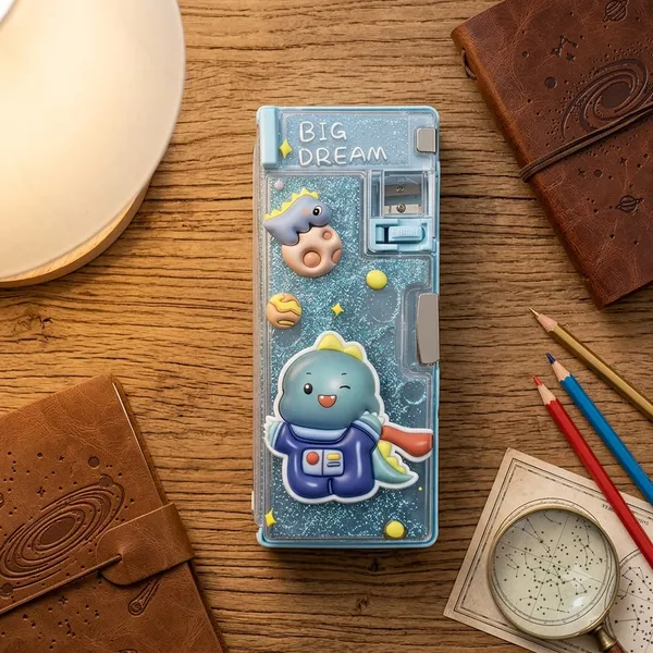 Blue_Glitter_Dinosaur_Print_Pencil_Box_With_Sharpener_For_Kids