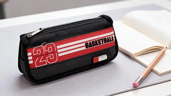 Red_Black_Fabric_Basketball_Print_Zippered_Pencil_Pouch_For_Kids